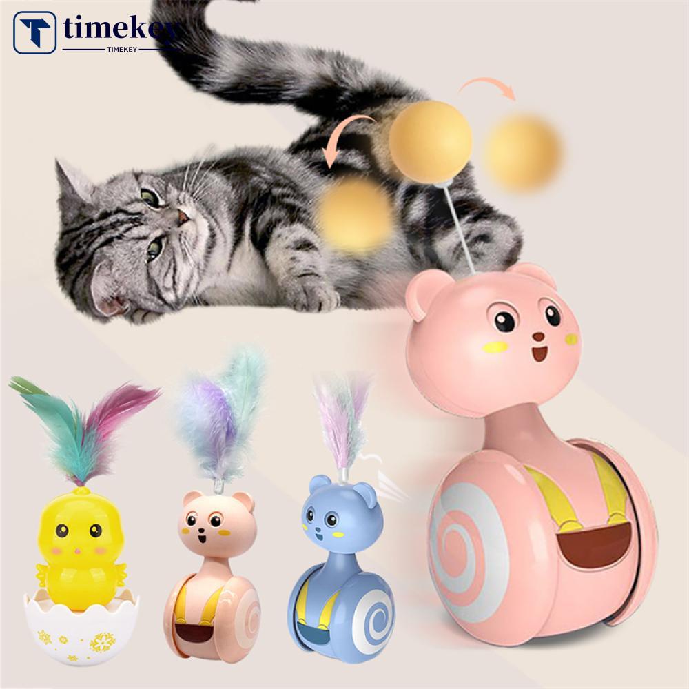 Timekey Mainan Interaktif Penggoda Kucing Peliharaan Desain Stick Rumbai Bola Bulu R2X2