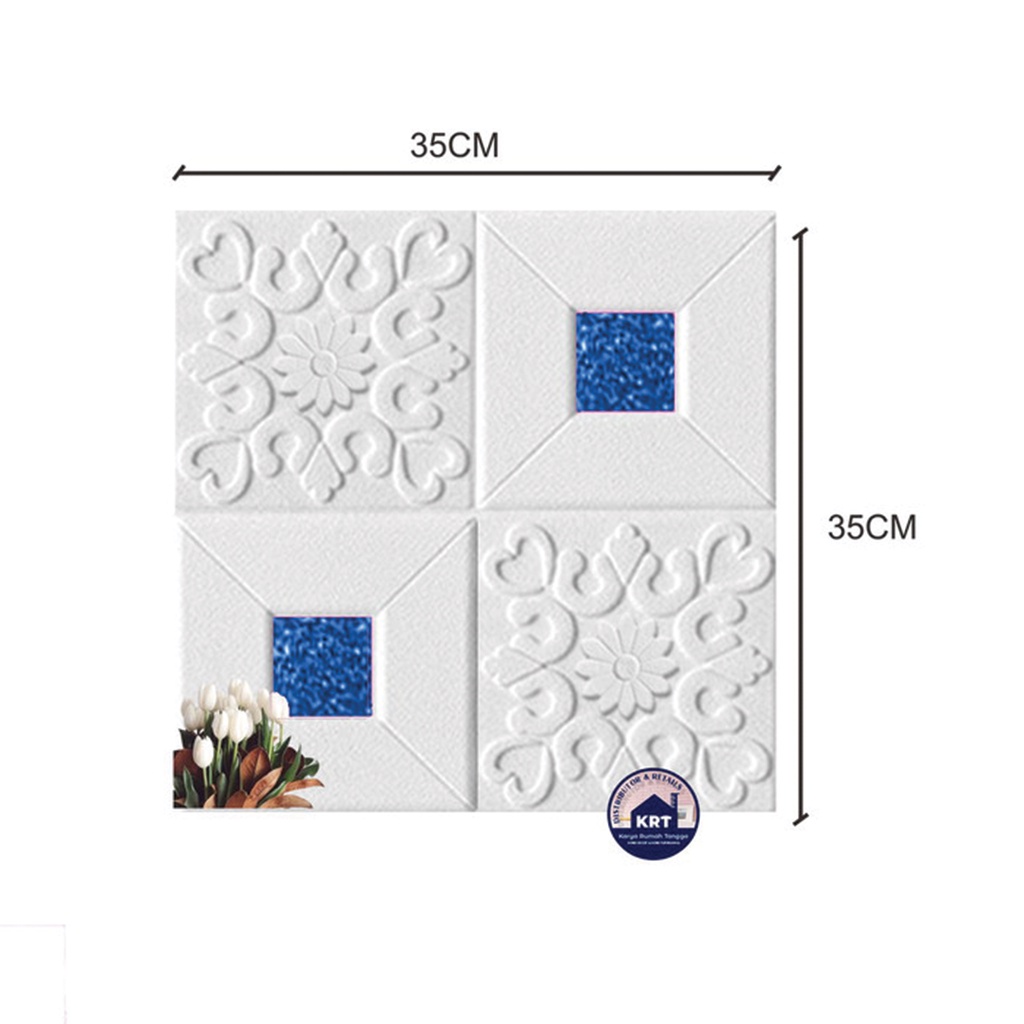 PROMO WALLPAPER FOAM 3D MOTIF BATIK KRISTAL Classic 35X35 / Wallpaper Sticker Dinding Plafon Emboss-KRISTAL BIRU