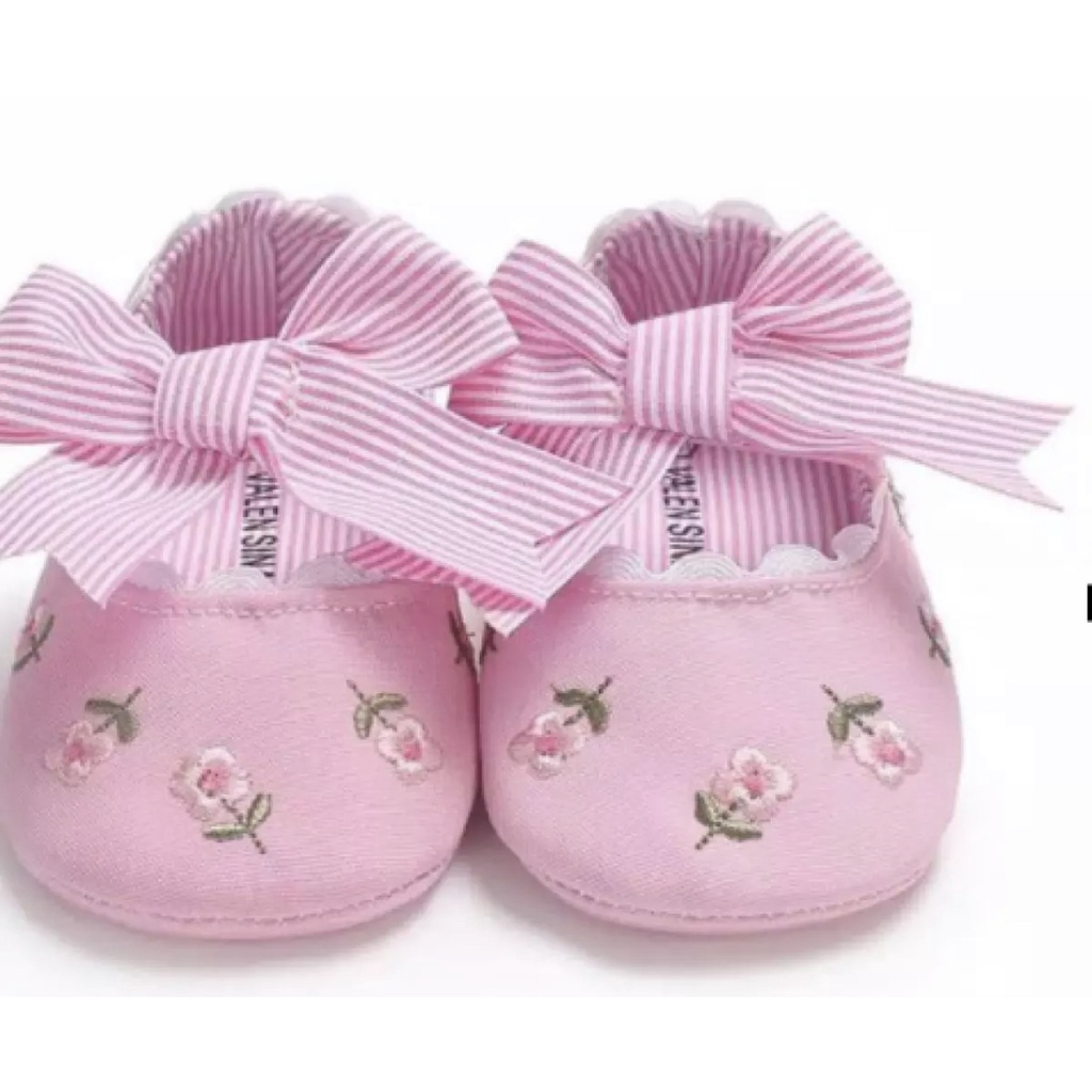 prewalker bayi sepatu baby perempuan 0-24 bulan salur bordir bunga import