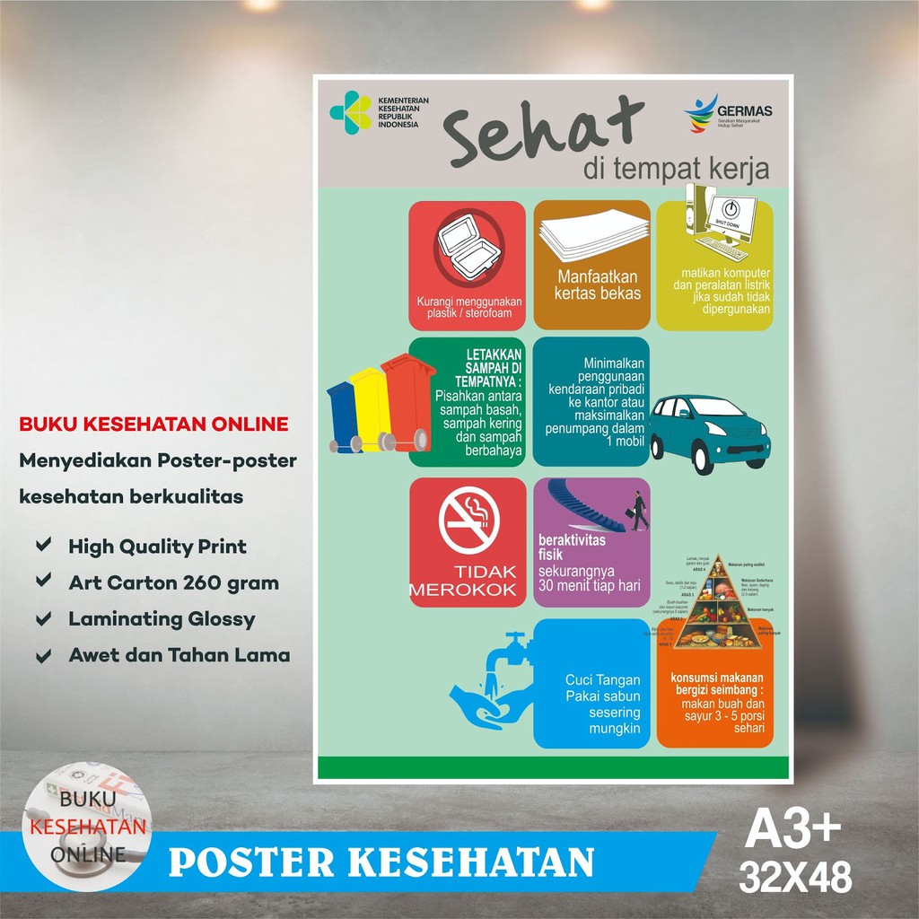 Jual Poster Kesehatan - SEHAT DI TEMPAT KERJA - LAMINATING GLOSSY ...