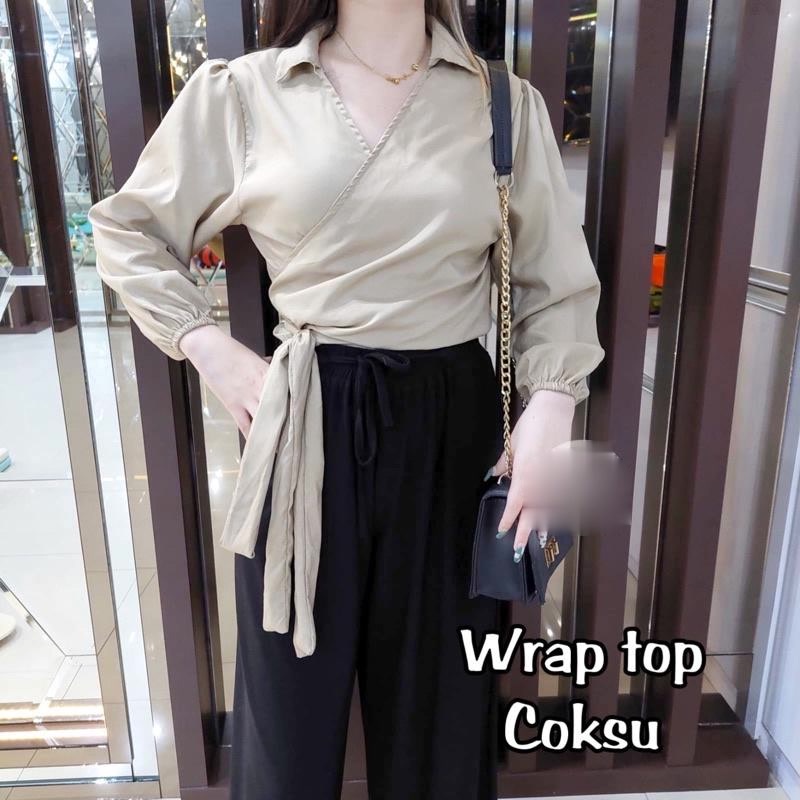 Tq88indonesia Baju Blouse Wanita Terbaru/  WRAP TOP / Angelie Wrap Top / Angel Wrap Top / atasan kimono ikat / Ootd Terbaru / Outfit citayam