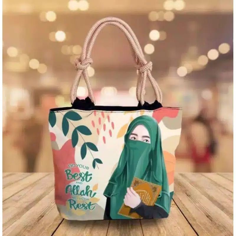 Totebag  tali sumbu totebag tas wanita bermotif karakter