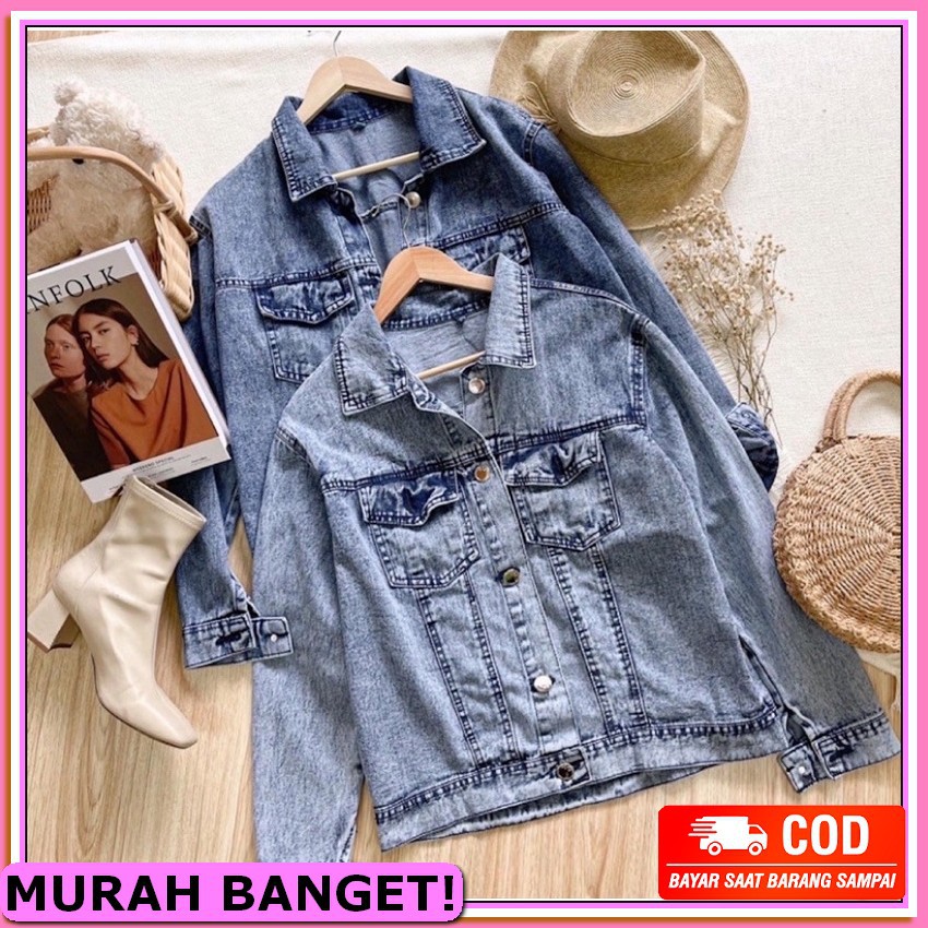 Jaket Jeans Oversize Wanita Jacket Cewek Import Murah Kekinian Jumbo Terbaru  DENIM Jins Levis