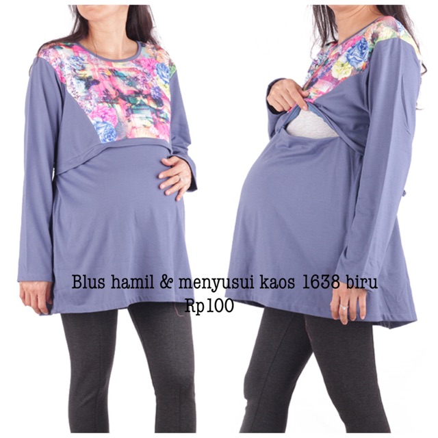 Blouse hamil kaos menyusui 1638 biru