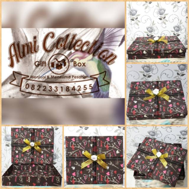 

Kotak Kado/Gift Box Full Lapisan Paris Hitam Pita Bunga Rose
