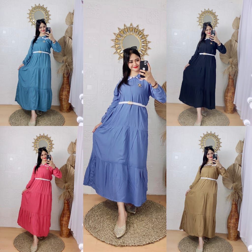 Daster Midi Dress Ghifaa Ruflle || Dress Wanita Busui Resleting Dapan Baju Wanita Homedress Homewear