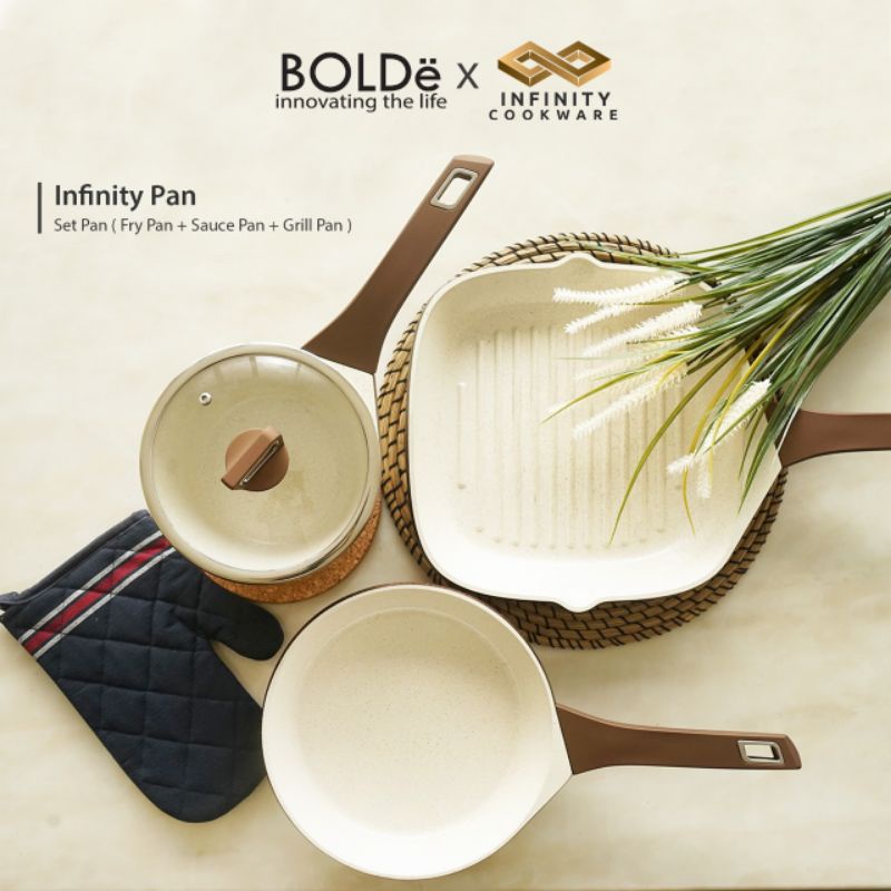 BOLDE Super Infinity Pan Sets 3+1 GOLD Premium  Fry Pan, Sauce Pan,Grill Pan