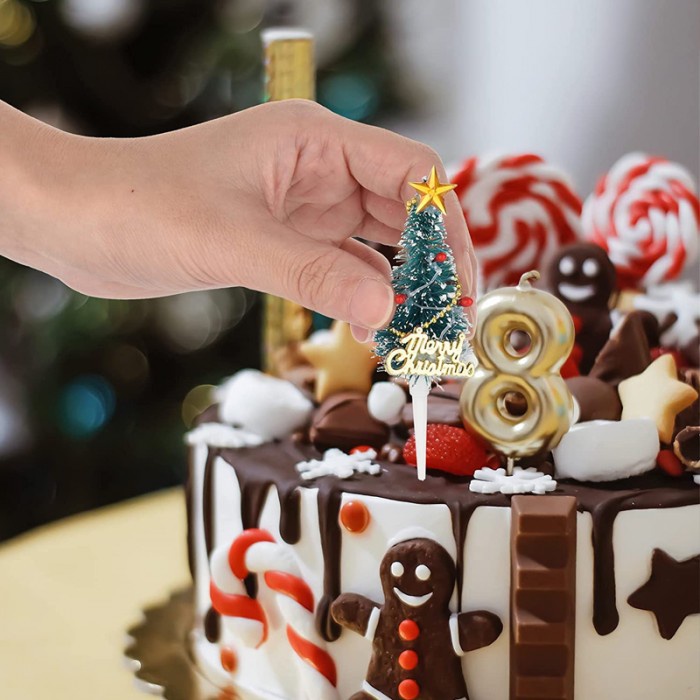 Hiasan Kue Natal Cake Topper Christmas Xmas Decoration Christmas Tree Wreath Mistletoe Pudding Cupcake Hiasan Pita Babymaniashop