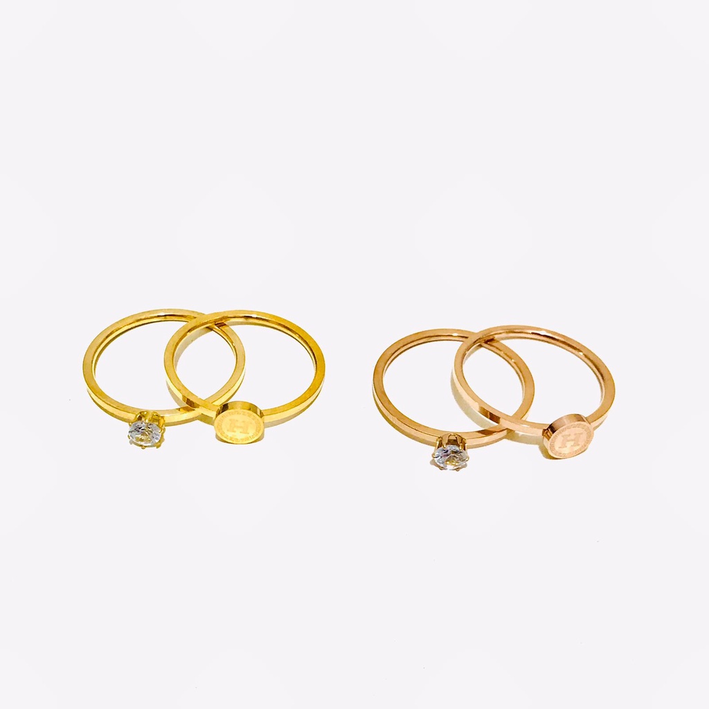 Cincin Titanium SET2 Wanita Lapis Emas Anti Karat CT-75
