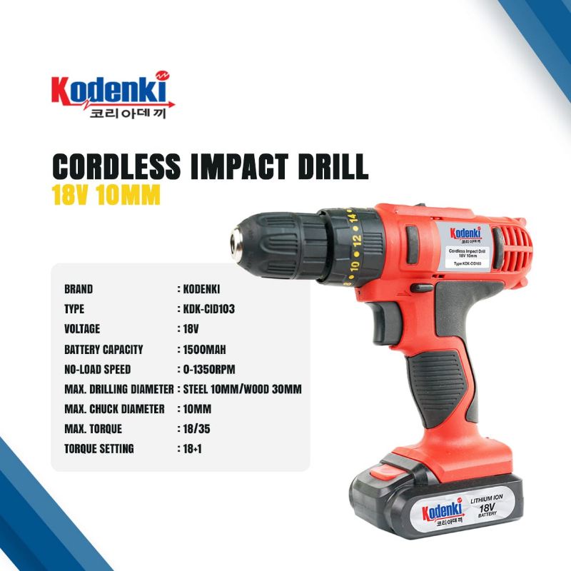 Kodenki Mesin Bor Tembok Cordless Baterai Cordless Impact Driil 18 Volt