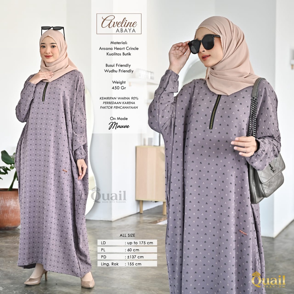 Aveline Abaya Original Quail Hijab Wanita Ashana Hearth Crinkle Kualitas Butik Aveline Quail Dress Q