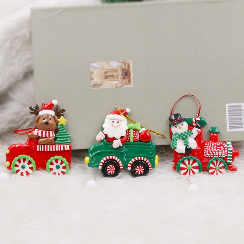 Zzz 3Pcs / Set Ornamen Gantung Pohon Natal Bentuk Santa Claus / Rusa / Snowman Bahan Clay