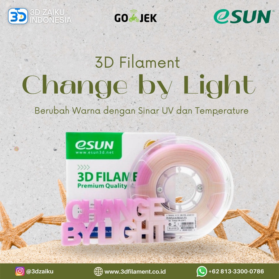 eSUN 3D Filament Berubah Warna dengan Sinar UV dan Temperature