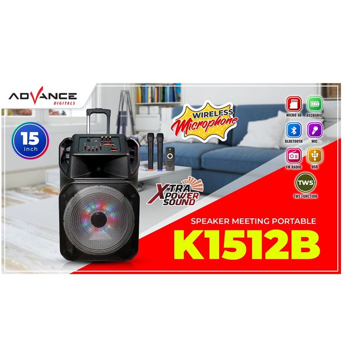 {ready Stock}Speaker Advance K1512B Speker Meeting Bluetooth 15inchi free 2 mic