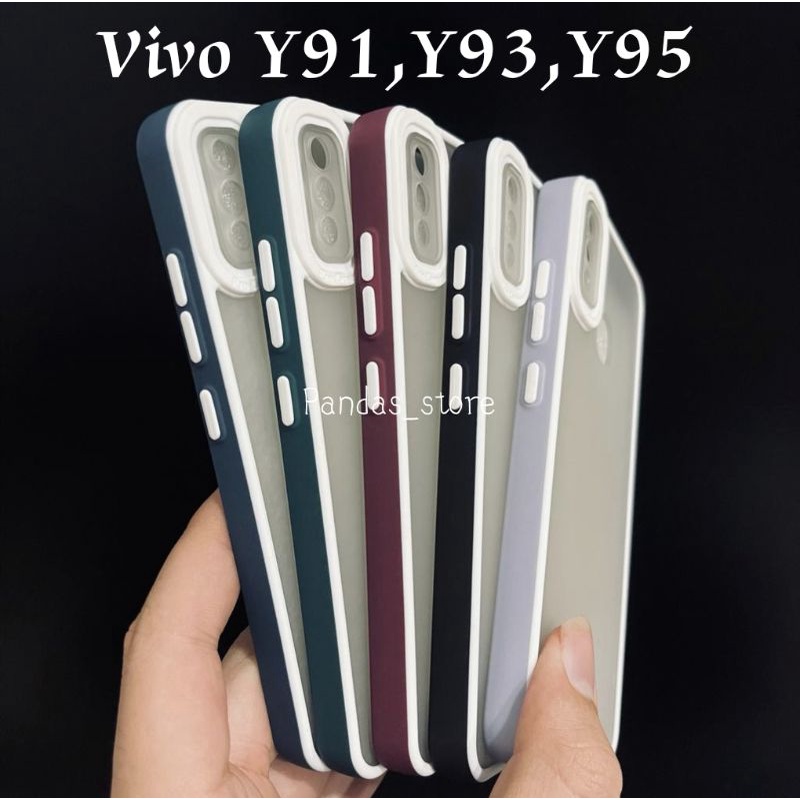 Pro Hybird Vivo Y91, Y93, Y95 Softcase Halus dan Elegan / Pinggiran Garis Putih Keren (Pandas)