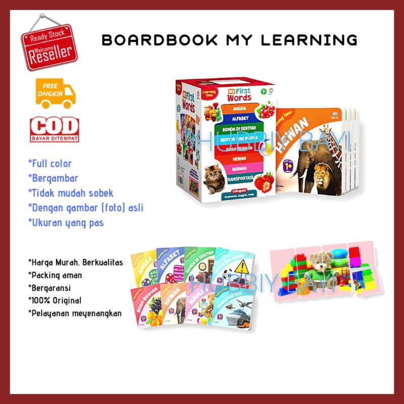 BEST SELLER TERBARU [DAPAT 8] PAKET BOARDBOOK MINI LEARNING TIME MY FIRST WORD ZIYAD BOOKS BAYI BALI