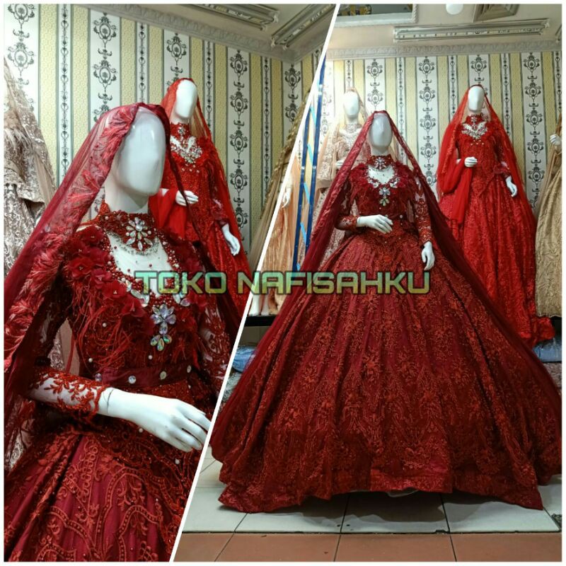 Gaun pengantin mewah kebaya akad modern baju pesta pengantin mewah