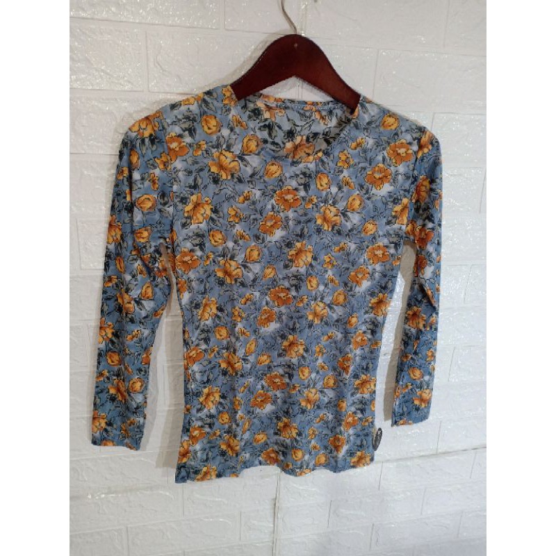 baju atasan lengan panjang bahan scuba motif bunga