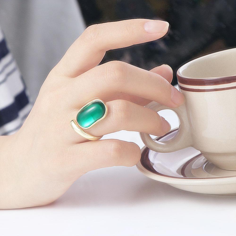 Mxbeauty Pembukaan Cincin Indah Hadiah Pernikahan Warna Emas Imitasi Permata Oval Geometris Gaya Korea