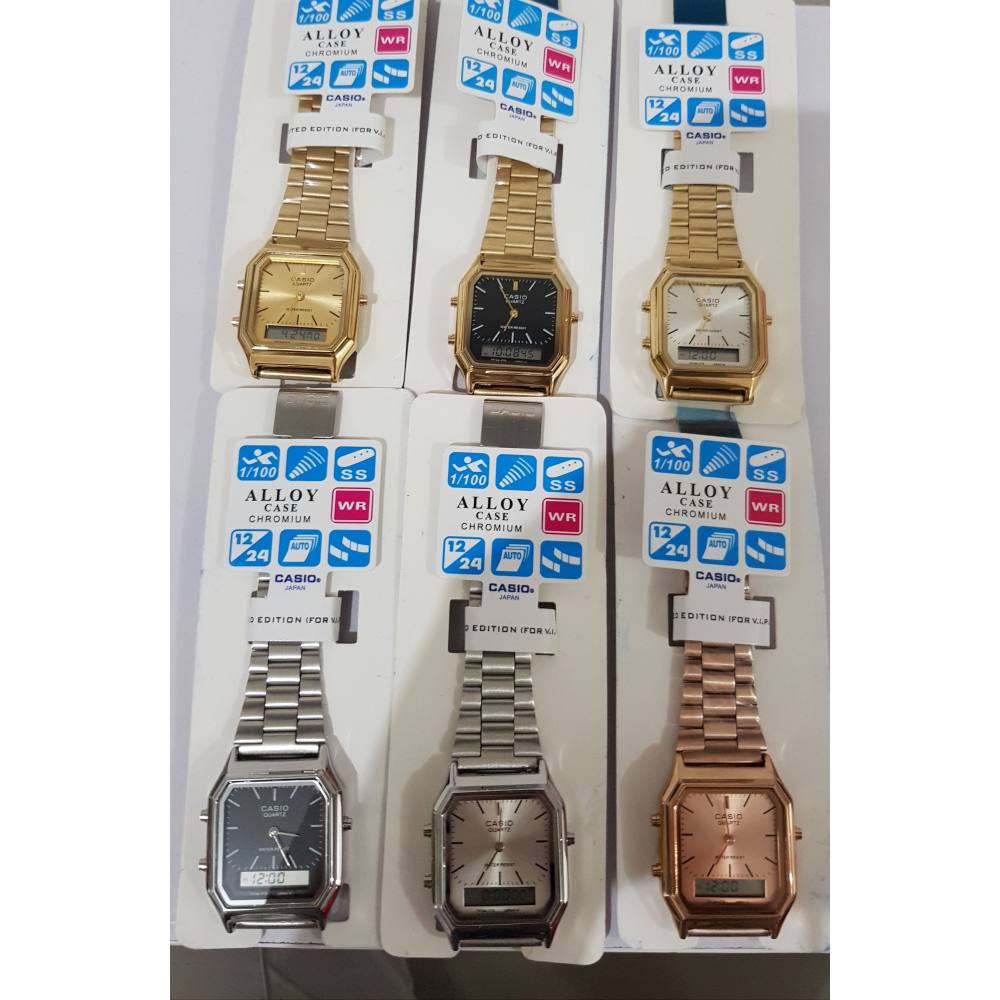 Jam rantai casio unisex Aq230 dual time tombol fungsi semua