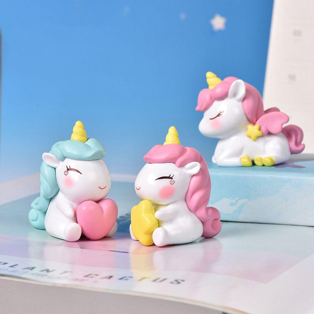 Patung Unicorn Agustina 1pcs Kreatif Untuk Anak Perempuan DIY Pegang Bintang, Hadiah Anak Hati Hiasan Kue