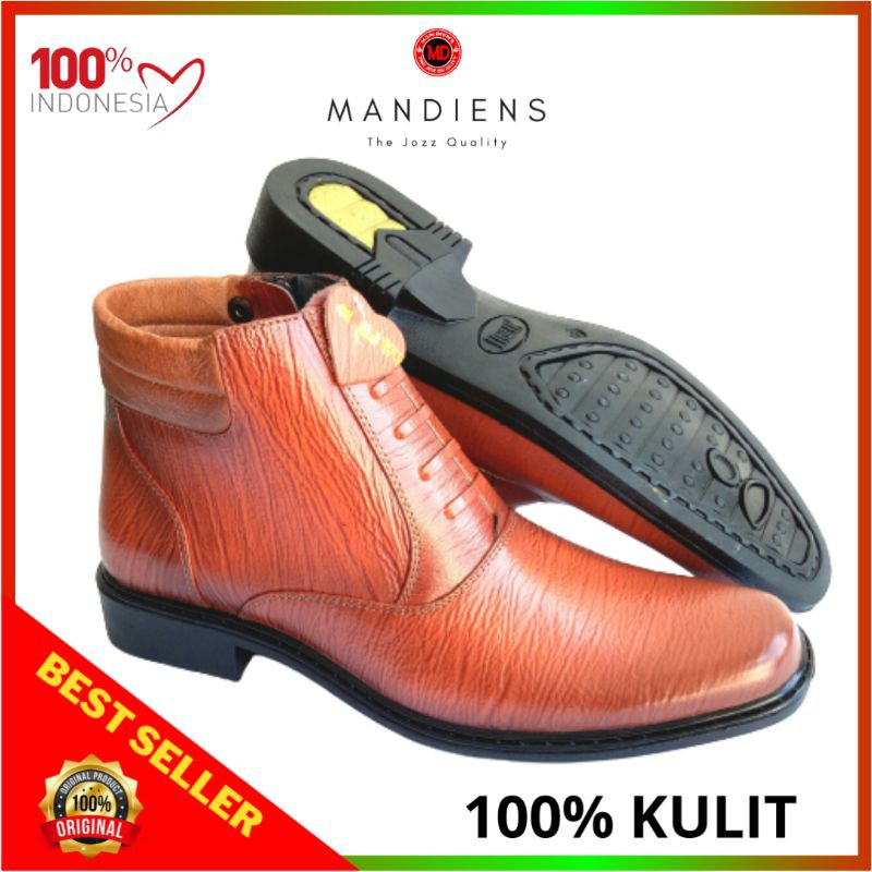 Mandiens - SJ173 Sepatu Boots Kulit Asli PDH TNI POLRI Original Medali Export Quality