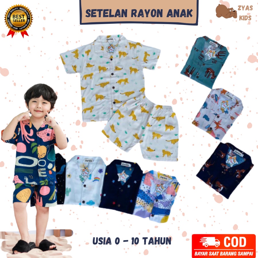 Baju Setelan One Set Piyama Pajamas Tidur Pendek Kain Katun Rayon Anak & Bayi Laki-Laki Perempuan Ce