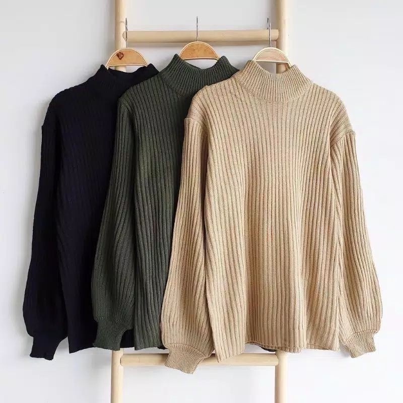 Turtleneck Sweater Bubble Oversize Rajut Baju Wanita