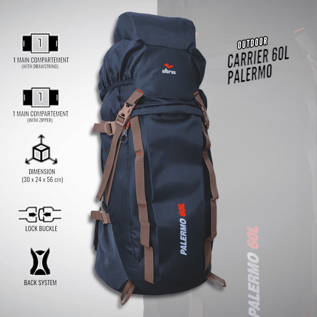 Tas Ransel Gunung Camping Outdoor Backpack 60 Liter Tas Keril Elbrus Palermo