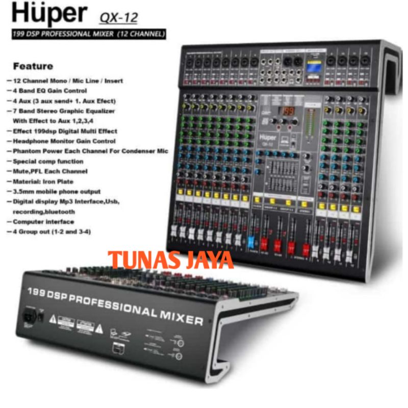 MIXER HUPER QX12 ORIGINAL MIXER HUPER 12 CHANNEL QX-12 MIXER HUPER QX 12 12 CHANNEL MONO MIC LINE / 