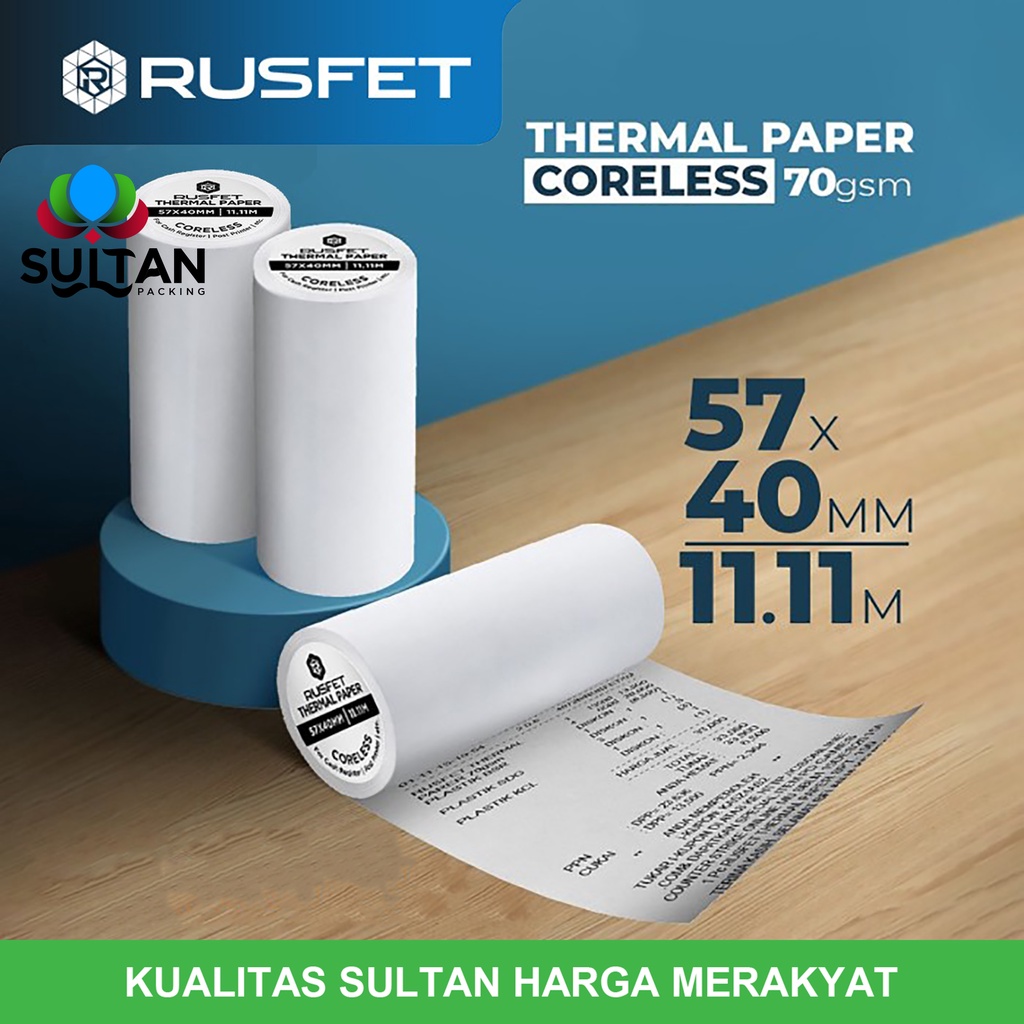 

Paper Thermal Kertas Termal Printer Struk Kasir Barcode RUSFET 57x40mm