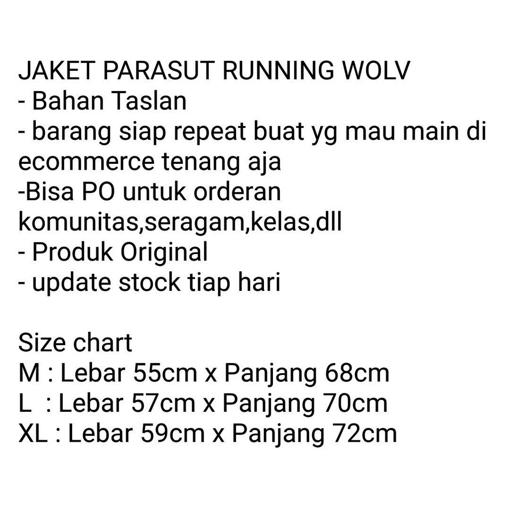 JAKET PARASUT RUNNING WOLV ORIGINAL