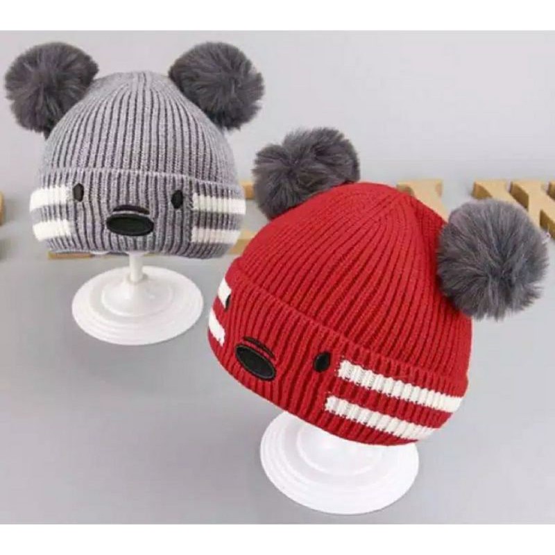 TOPI ANAK RAJUT TOPI BAYI RAJUT KOALA POM POM