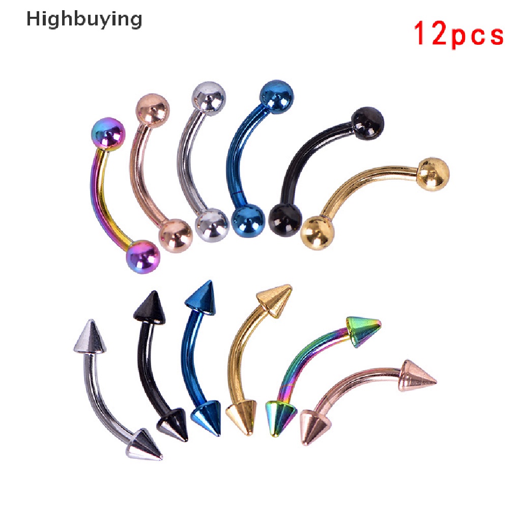 Hbid 12Pcs / Set Anting Tindik Tubuh / Bibir / Alis / Tragus Bentuk Barbel Melengkung Glory