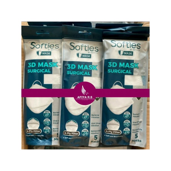 Masker Softies 3D Surgical 4ply Sachet isi 5 Pcs