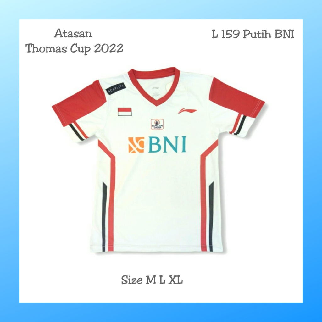 Kaos bulutangkis pria baju badminton atasan jersy wanita dewasa t-shirt outfit seragam kostum jersey olahraga casual suit pakaian jarsey oblong apparel sports jersi sudirman thomas uber cup bulu tangkis L159 putih sponsor