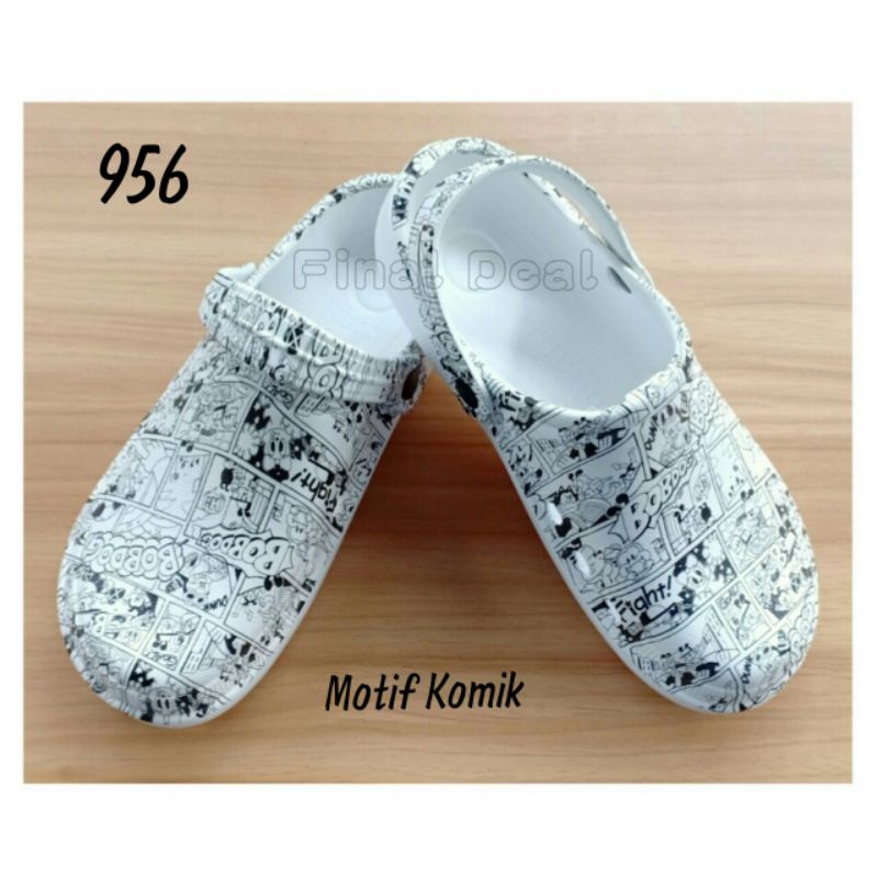 Sandal Baim Motif Kartun Printing, Sandal Kodok Model Crocs BTS Pria Wanita 956 36-40 Sandal Medis Labs, Sandal Hotel, Sandal Rumah