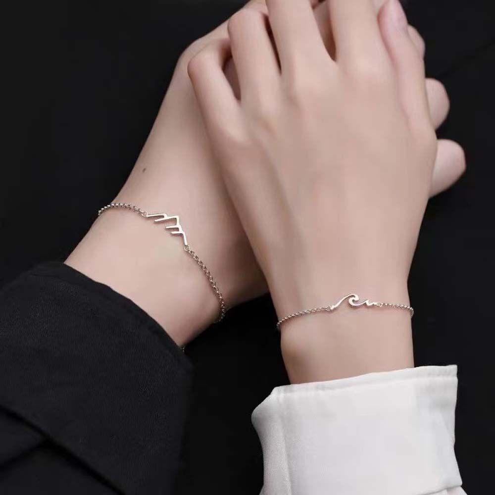 Needway Gelang Pasangan 2 Pcs/set Hadiah Pacar Lucu Gelombang Gunung Tembaga Gaya Korea Gelang Gadis Perempuan Tangan Rantai