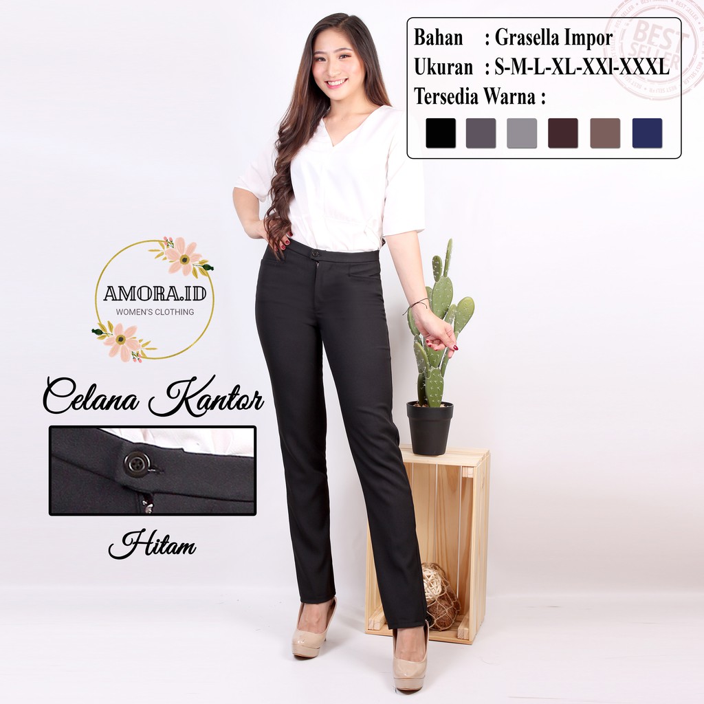 AMORA Celana Kerja Wanita Size S M L XL XXL XXXL / Celana  Bahan Import Untuk Kerja Kuliah Formal