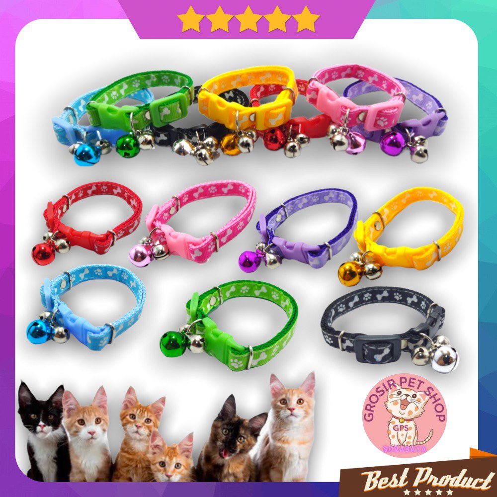 Cat collar kalung kucing motif tulang lonceng warna 3 buah kualitas premium