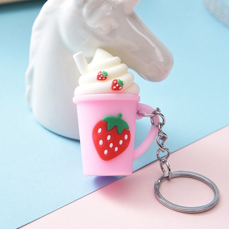 GANTUNGAN KUNCI ES KRIM SUNDAE STRAWBERRY // Ganci Karakter Es Krim Stroberi Unik Lucu | Gantungan tas | Bag Charm | Souvenir Murah | Keychain | COD