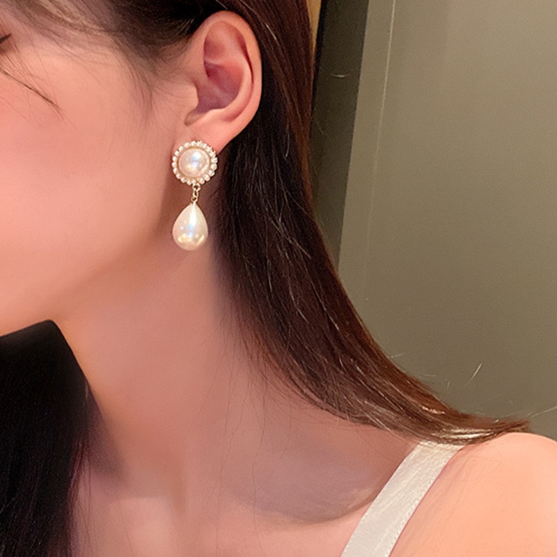 Drop-shaped pendant geometric round imitation pearl rhinestone ladies earrings earrings Korean fashion jewelry best accessories for wedding banquets factory wholesale in stock