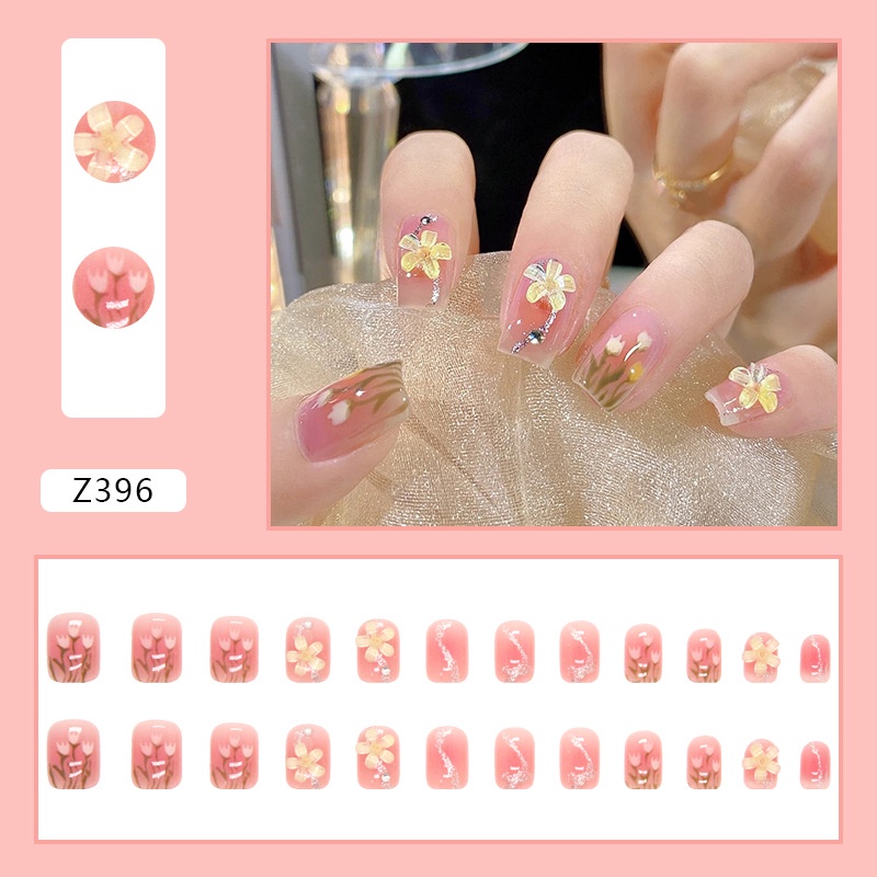 Z396 24pcs / Kotak Kuku Palsu Full Cover Untuk Dekorasi Nail Art