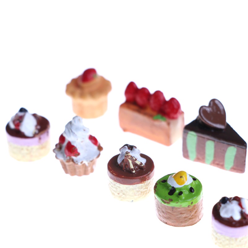 8pcs Miniatur Cupcake Strawberry Cokelat Untuk Rumah Boneka