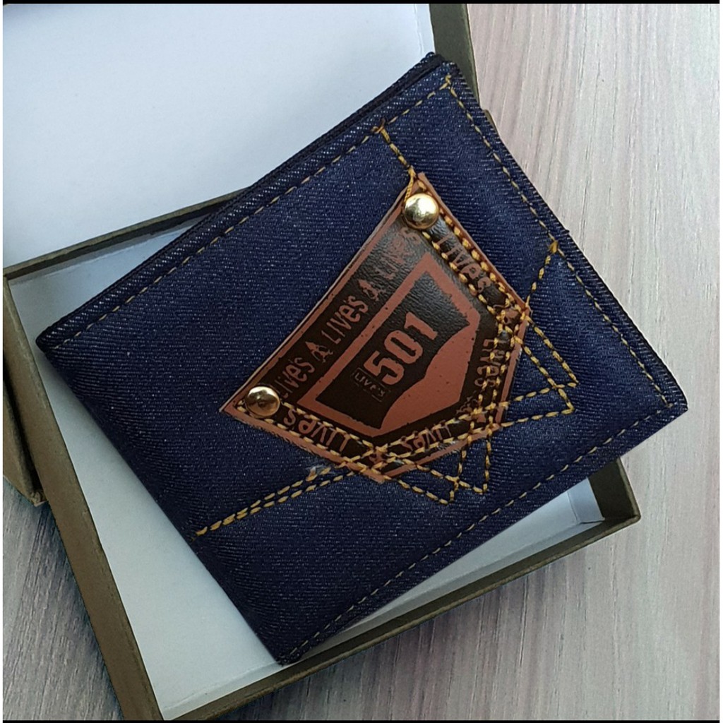 KBR STORE-Dompet Pria Bahan Denim Size 5 inchi Dompet Lipat Polos Multicard - Blue