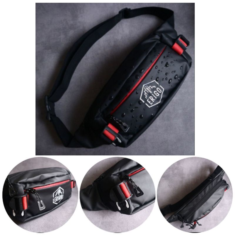 Tas Selempang Pria Anti Air Weistbag Pria webing merah Premium