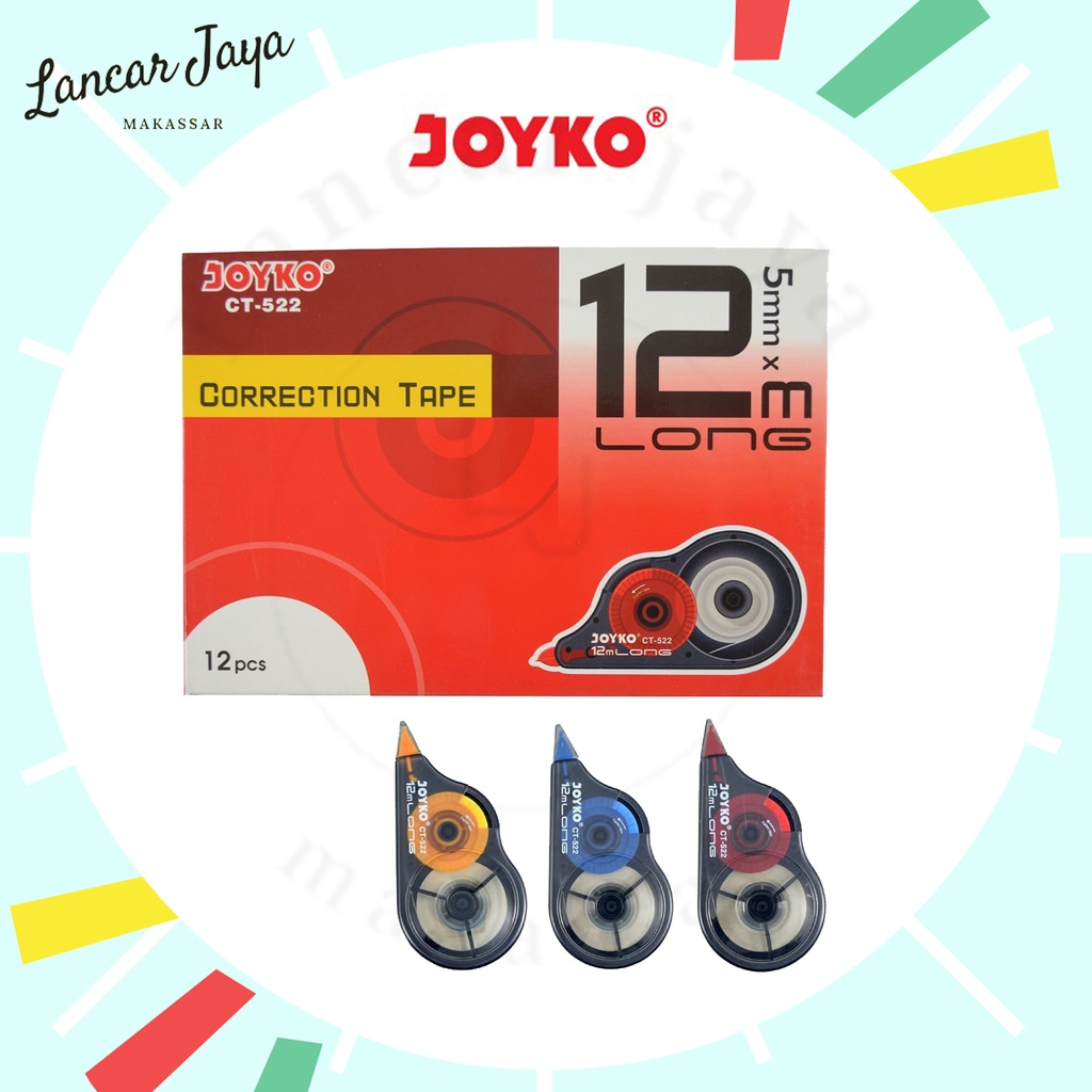 

[1 BOX / 12 PCS ] Pita Koreksi Correction Tape Joyko CT-522