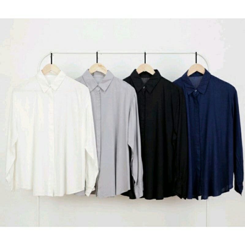 Kemeja Miskha / Kemeja Basic Polos Wanita /Kemeja Rayon