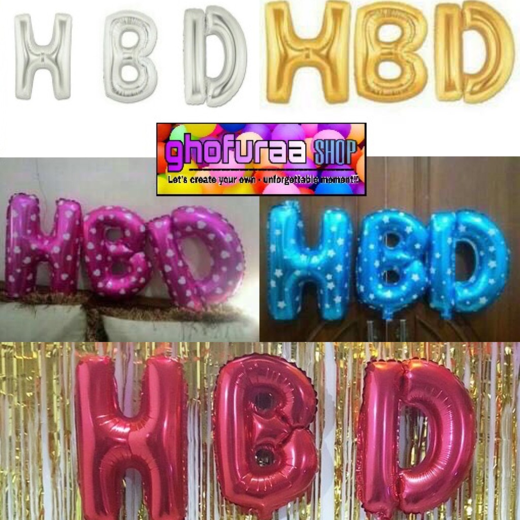 BALON FOIL HBD 1 set 3 HURUF WARNA GOLD SILVER PINK BIRU ...