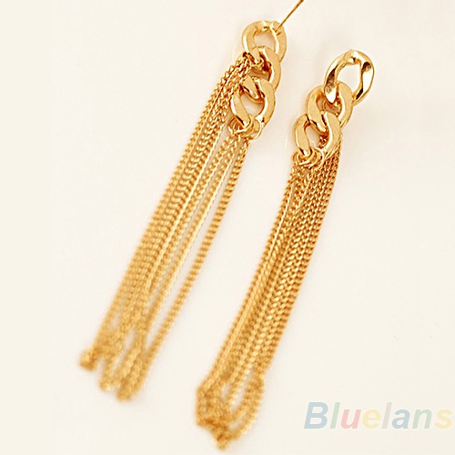 Hu Hu Hu Hu Hu Alat Bantu Pasang Kacamata♡ Anting Tusuk Gantung Wanita Desain Rantairumbai Warna Gold Gaya Retro Untuk Pestapromhadiah